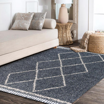 Beautiful mercer Shag Plush Tassel Moroccan Tribal Geometric Trellis Area Rug
